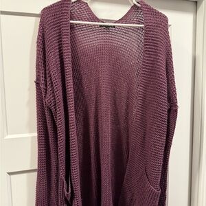 Staccato Open-Front Waffle Knit Cardigan - Mauve